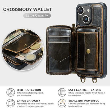 For iPhone 15 JEEHOOD C22 Series Zipper Wallet Leather Phone Case with Dual Lanyard(Coffee) - iPhone 15 Cases by JEEHOOD | Online Shopping UK | buy2fix