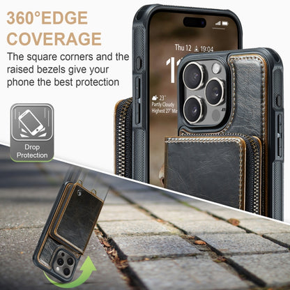 For iPhone 16 Pro Max JEEHOOD C22 Series Zipper Wallet Leather Phone Case with Dual Lanyard(Coffee) - iPhone 16 Pro Max Cases by JEEHOOD | Online Shopping UK | buy2fix