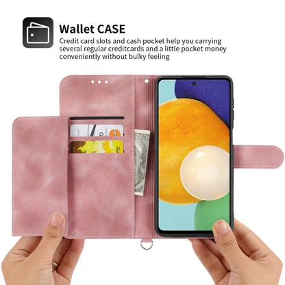 For iPhone 16 Pro Max Skin-feel Flowers Embossed Wallet Leather Phone Case(Pink) by buy2fix