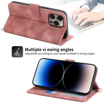 For iPhone 16 Pro Max Skin-feel Flowers Embossed Wallet Leather Phone Case(Pink) by buy2fix