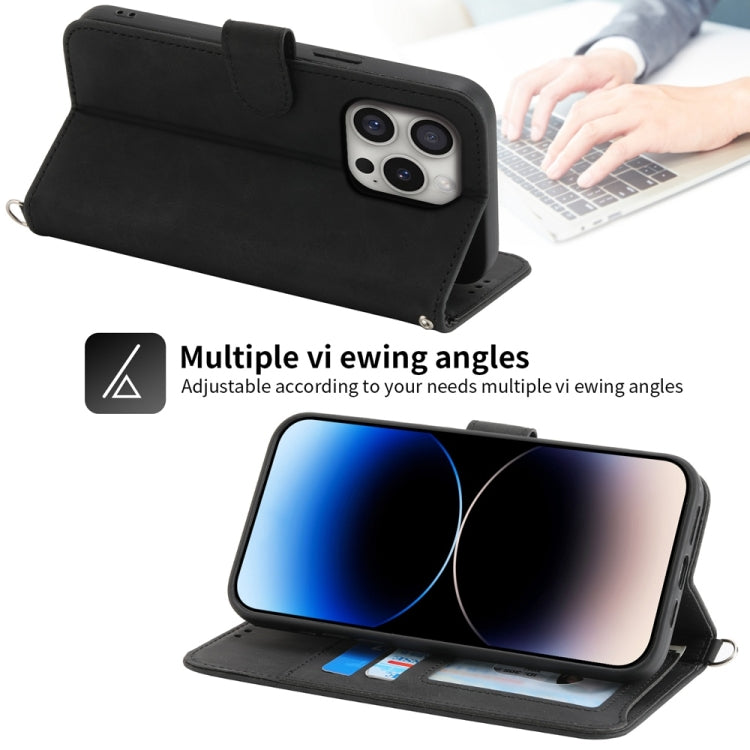 For iPhone 16 Pro Skin-feel Flowers Embossed Wallet Leather Phone Case(Black) by buy2fix