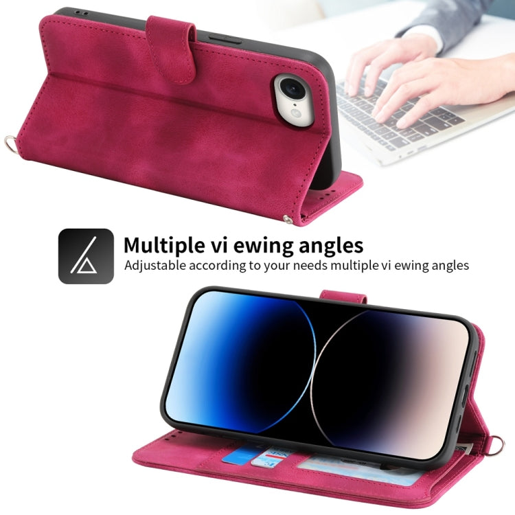 For iPhone 16e Skin-feel Flowers Embossed Wallet Leather Phone Case(Wine Red) by buy2fix