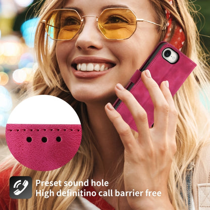 For iPhone 16e Skin-feel Flowers Embossed Wallet Leather Phone Case(Wine Red) by buy2fix