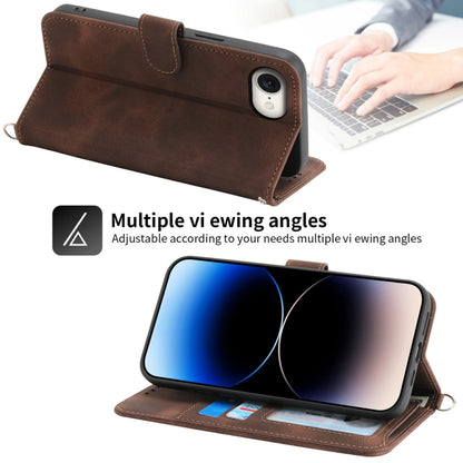 For iPhone 16e Skin-feel Flowers Embossed Wallet Leather Phone Case(Brown) by buy2fix