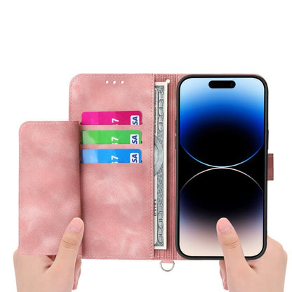 For iPhone Air Skin-feel Flowers Embossed Wallet Leather Phone Case(Pink) - iPhone Air Cases by buy2fix | Online Shopping UK | buy2fix