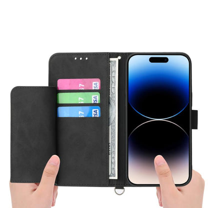 For iPhone Air Skin-feel Flowers Embossed Wallet Leather Phone Case(Black) - iPhone Air Cases by buy2fix | Online Shopping UK | buy2fix