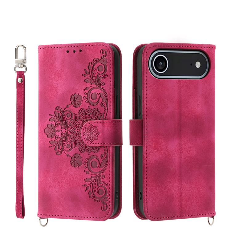For iPhone Air Skin-feel Flowers Embossed Wallet Leather Phone Case(Wine Red) - iPhone Air Cases by buy2fix | Online Shopping UK | buy2fix