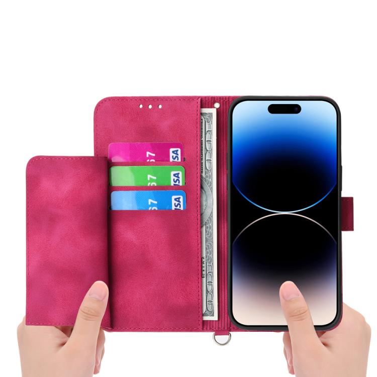 For iPhone Air Skin-feel Flowers Embossed Wallet Leather Phone Case(Wine Red) - iPhone Air Cases by buy2fix | Online Shopping UK | buy2fix