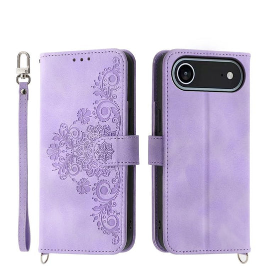 For iPhone Air Skin-feel Flowers Embossed Wallet Leather Phone Case(Purple) - iPhone Air Cases by buy2fix | Online Shopping UK | buy2fix