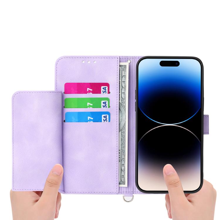 For iPhone Air Skin-feel Flowers Embossed Wallet Leather Phone Case(Purple) - iPhone Air Cases by buy2fix | Online Shopping UK | buy2fix