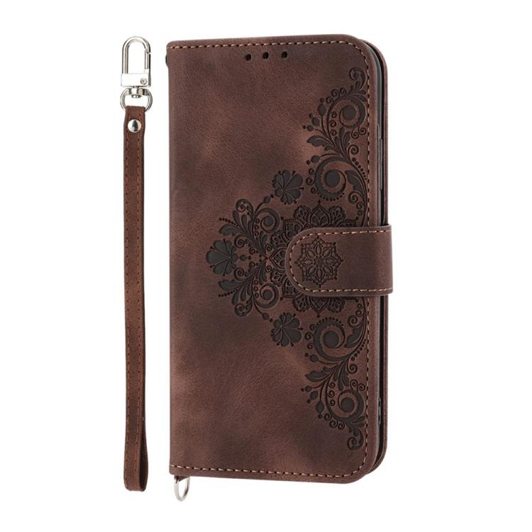 For iPhone Air Skin-feel Flowers Embossed Wallet Leather Phone Case(Brown) - iPhone Air Cases by buy2fix | Online Shopping UK | buy2fix