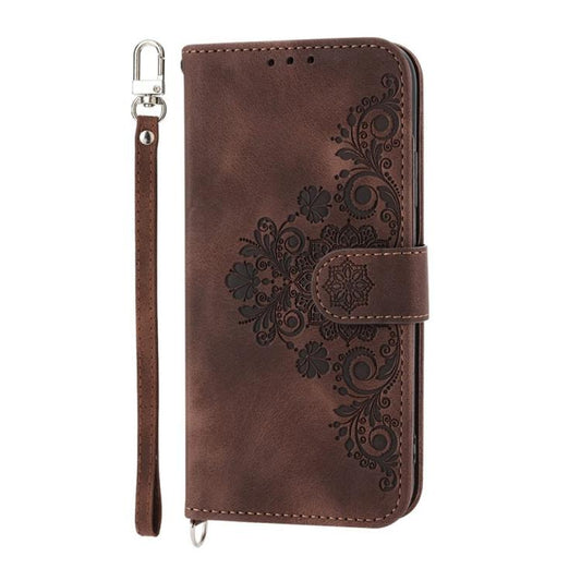 For iPhone Air Skin-feel Flowers Embossed Wallet Leather Phone Case(Brown) - iPhone Air Cases by buy2fix | Online Shopping UK | buy2fix