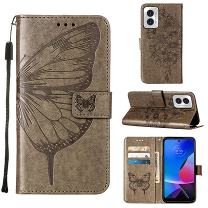 For Motorola Moto G Play 4G 2024 Embossed Butterfly Leather Phone Case(Grey) by buy2fix