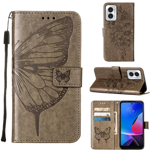 For Motorola Moto G Play 4G 2024 Embossed Butterfly Leather Phone Case(Grey) by buy2fix