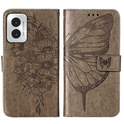 For Motorola Moto G Play 4G 2024 Embossed Butterfly Leather Phone Case(Grey) by buy2fix