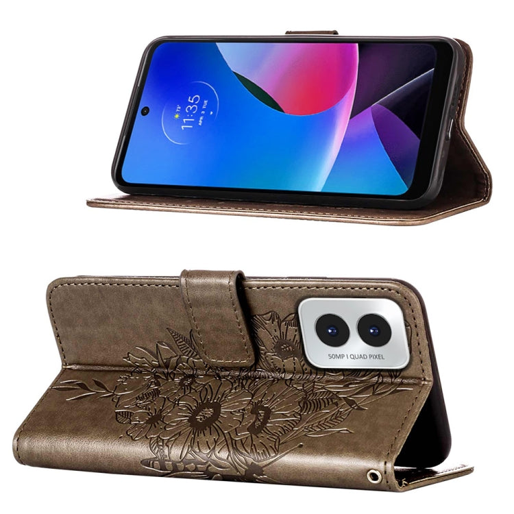 For Motorola Moto G Play 4G 2024 Embossed Butterfly Leather Phone Case(Grey) by buy2fix