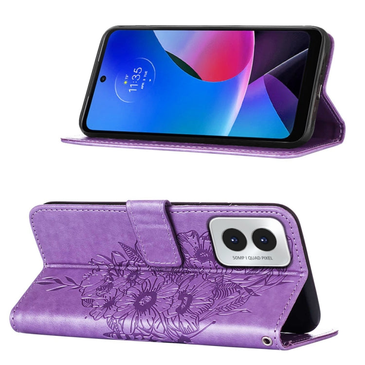 For Motorola Moto G Play 4G 2024 Embossed Butterfly Leather Phone Case(Purple) by buy2fix