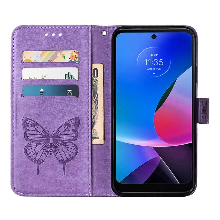 For Motorola Moto G Play 4G 2024 Embossed Butterfly Leather Phone Case(Purple) by buy2fix