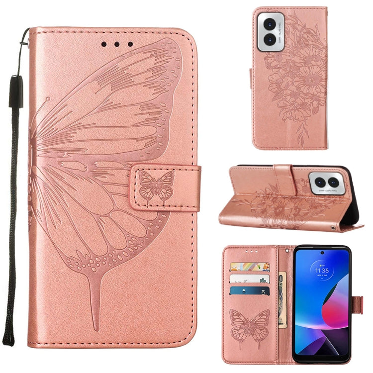 For Motorola Moto G Play 4G 2024 Embossed Butterfly Leather Phone Case(Rose Gold) by buy2fix