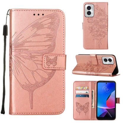 For Motorola Moto G Play 4G 2024 Embossed Butterfly Leather Phone Case(Rose Gold) by buy2fix