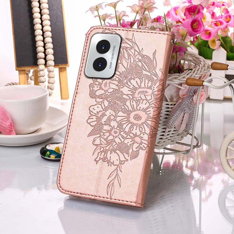 For Motorola Moto G Play 4G 2024 Embossed Butterfly Leather Phone Case(Rose Gold) by buy2fix
