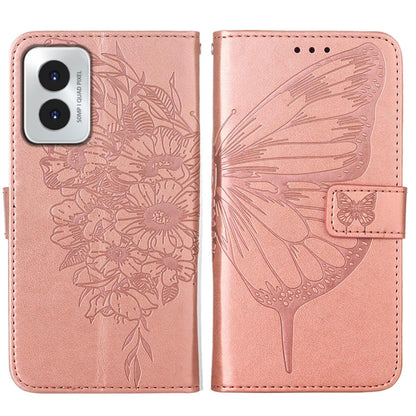 For Motorola Moto G Play 4G 2024 Embossed Butterfly Leather Phone Case(Rose Gold) by buy2fix