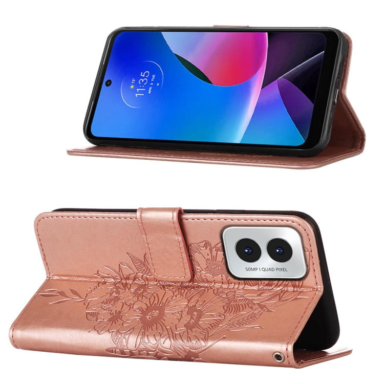 For Motorola Moto G Play 4G 2024 Embossed Butterfly Leather Phone Case(Rose Gold) by buy2fix