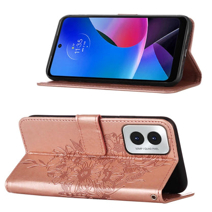 For Motorola Moto G Play 4G 2024 Embossed Butterfly Leather Phone Case(Rose Gold) by buy2fix