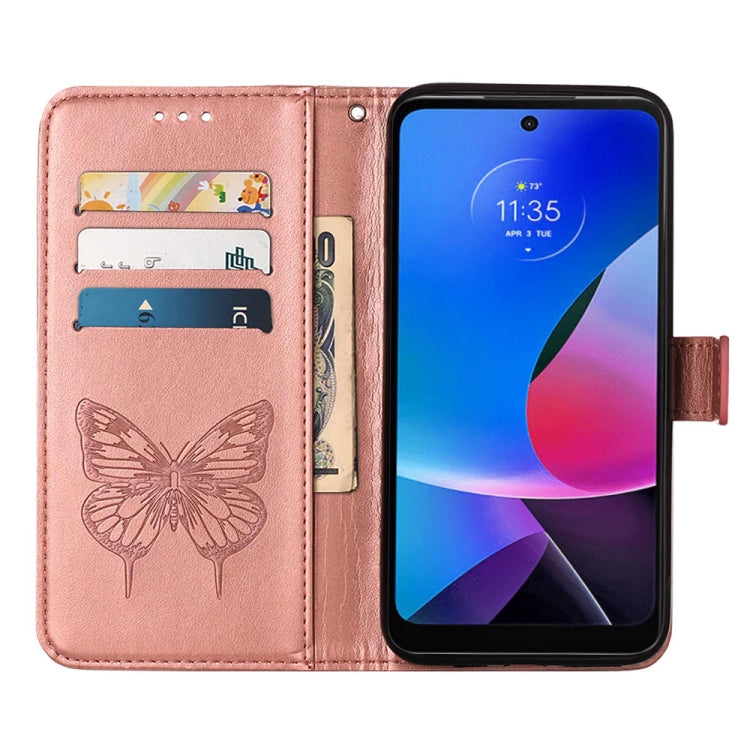 For Motorola Moto G Play 4G 2024 Embossed Butterfly Leather Phone Case(Rose Gold) by buy2fix