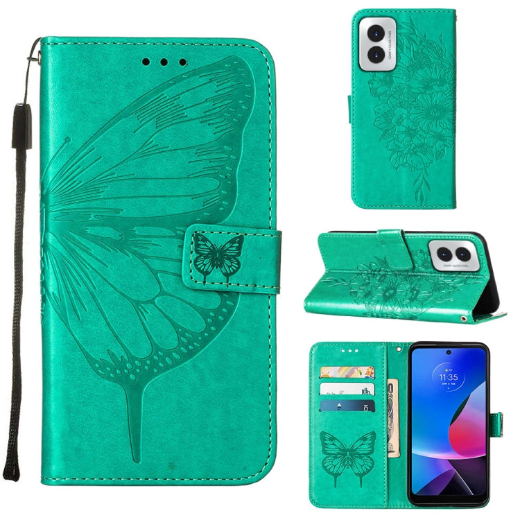 For Motorola Moto G Play 4G 2024 Embossed Butterfly Leather Phone Case(Green) by buy2fix
