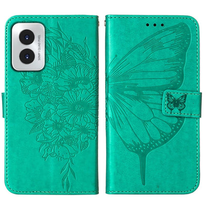 For Motorola Moto G Play 4G 2024 Embossed Butterfly Leather Phone Case(Green) by buy2fix