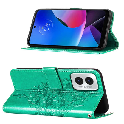For Motorola Moto G Play 4G 2024 Embossed Butterfly Leather Phone Case(Green) by buy2fix