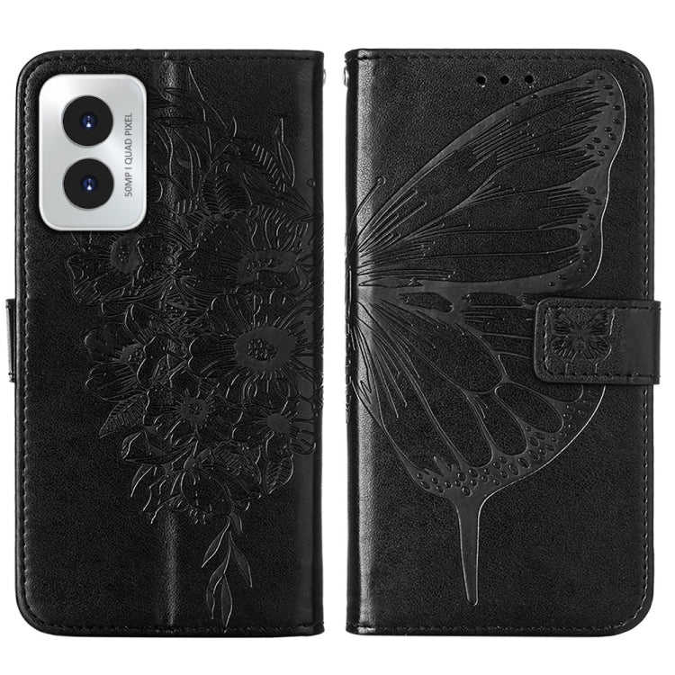 For Motorola Moto G Play 4G 2024 Embossed Butterfly Leather Phone Case(Black) by buy2fix