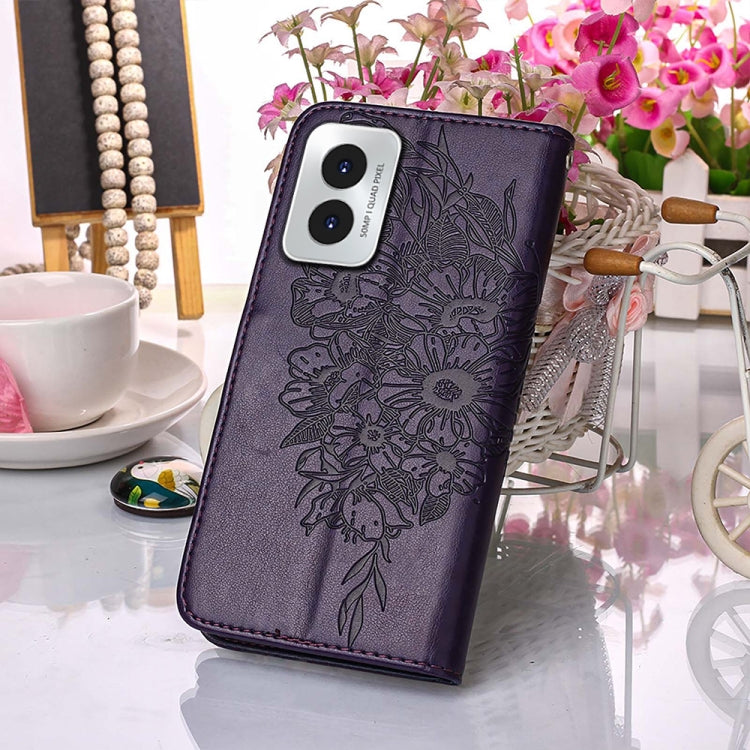 For Motorola Moto G Play 4G 2024 Embossed Butterfly Leather Phone Case(Dark Purple) by buy2fix