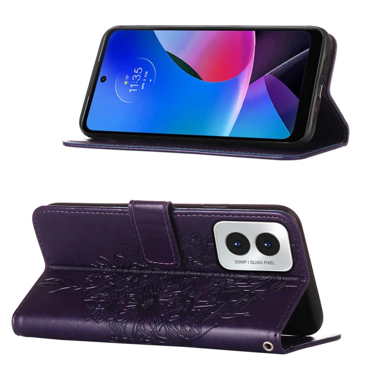 For Motorola Moto G Play 4G 2024 Embossed Butterfly Leather Phone Case(Dark Purple) by buy2fix