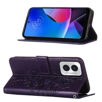For Motorola Moto G Play 4G 2024 Embossed Butterfly Leather Phone Case(Dark Purple) by buy2fix