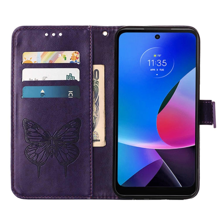 For Motorola Moto G Play 4G 2024 Embossed Butterfly Leather Phone Case(Dark Purple) by buy2fix