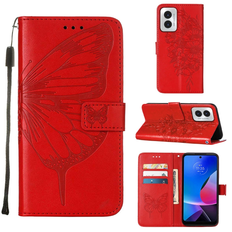 For Motorola Moto G Play 4G 2024 Embossed Butterfly Leather Phone Case(Red) by buy2fix