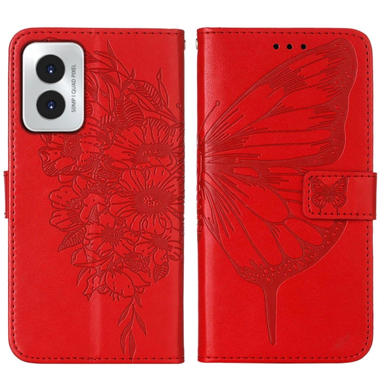 For Motorola Moto G Play 4G 2024 Embossed Butterfly Leather Phone Case(Red) by buy2fix