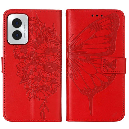 For Motorola Moto G Play 4G 2024 Embossed Butterfly Leather Phone Case(Red) by buy2fix