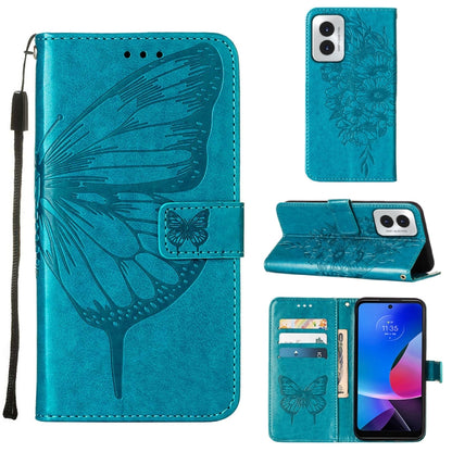 For Motorola Moto G Play 4G 2024 Embossed Butterfly Leather Phone Case(Blue) by buy2fix