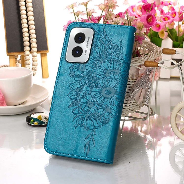 For Motorola Moto G Play 4G 2024 Embossed Butterfly Leather Phone Case(Blue) by buy2fix