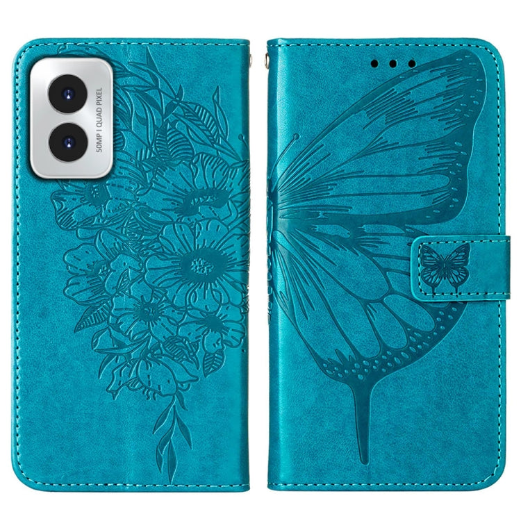 For Motorola Moto G Play 4G 2024 Embossed Butterfly Leather Phone Case(Blue) by buy2fix