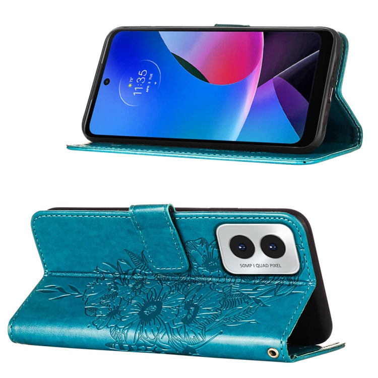 For Motorola Moto G Play 4G 2024 Embossed Butterfly Leather Phone Case(Blue) by buy2fix