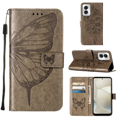 For Motorola Moto G Power 5G 2024 Embossed Butterfly Leather Phone Case(Grey) by buy2fix