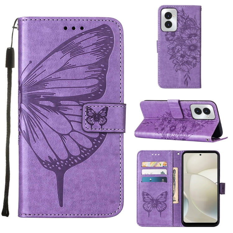 For Motorola Moto G Power 5G 2024 Embossed Butterfly Leather Phone Case(Purple) by buy2fix