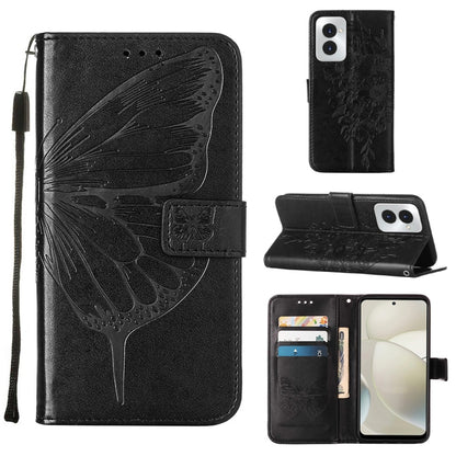For Motorola Moto G Power 5G 2024 Embossed Butterfly Leather Phone Case(Black) by buy2fix