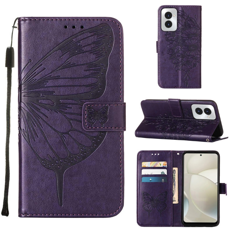 For Motorola Moto G Power 5G 2024 Embossed Butterfly Leather Phone Case(Dark Purple) by buy2fix