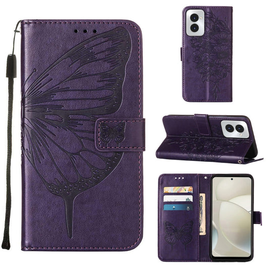 For Motorola Moto G Power 5G 2024 Embossed Butterfly Leather Phone Case(Dark Purple) by buy2fix
