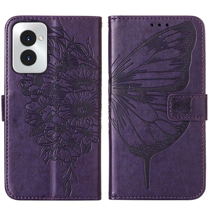 For Motorola Moto G Power 5G 2024 Embossed Butterfly Leather Phone Case(Dark Purple) by buy2fix